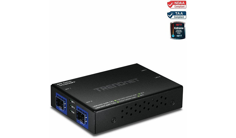 TRENDnet TFC-G22SFP 2-Port Gigabit + 2 SFP Unmanaged Switch, Fanless Metal