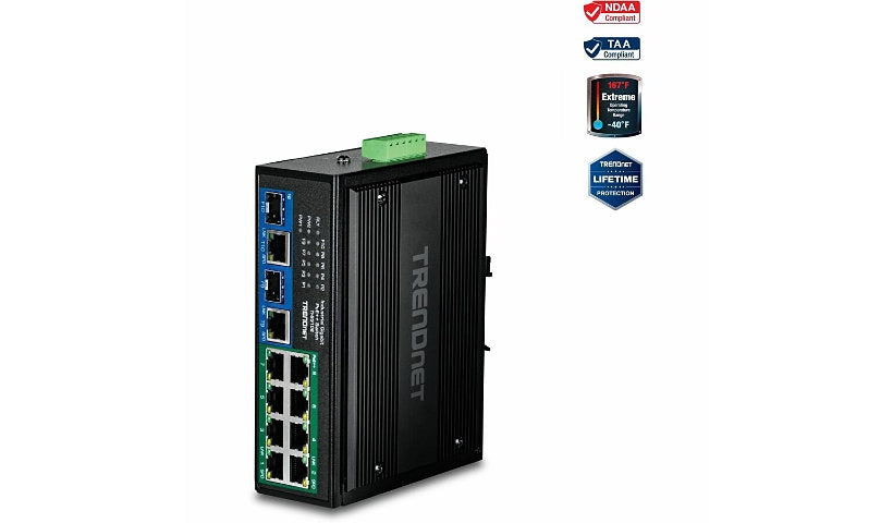 TRENDnet TI-BG108 10-Port Industrial Gigabit PoE++ Switch, 400W, DIN Rail