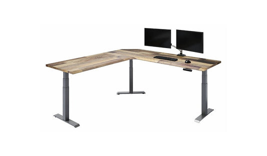 VARI L-Shaped Electric Standing Desk, 80in, Reclaimed Wood, 402764
