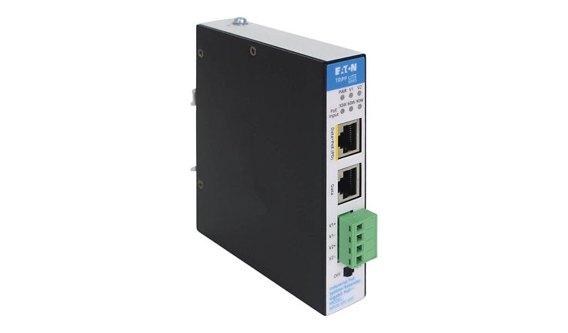 Eaton Tripp Lite Industrial Gigabit PoE++ Splitter and Extender, 802.3bt In, 24V DC Out, 65W, DIN Rail, TAA Compliant, Black & white, NPOE-SPL-EXT