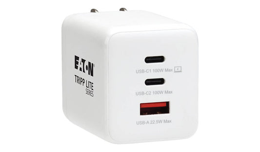 Eaton Tripp Lite 100W 3-Port GaN Wall Charger, 2x USB-C + 1x USB-A, PD 3.0