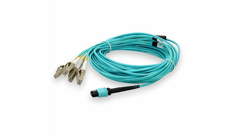 Proline PRO-MPO-4LC20M5OM4P 20m (65.6ft) MPO/UPC to 4x Duplex LC/UPC OM4 Multimode 8 Fiber Fanout Cable, 50/125, OFNP Plenum, Aqua