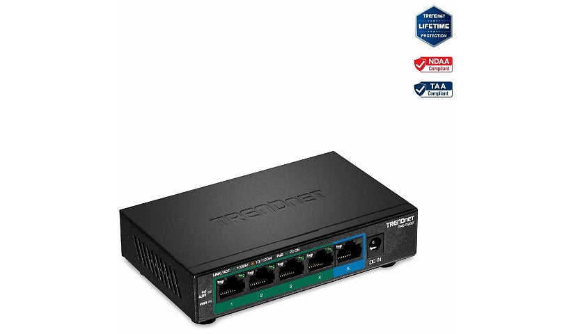 TRENDnet TPE-TG52 Compact PoE+ Switch, 4 x Gigabit PoE+ + 1 Gigabit, 32W