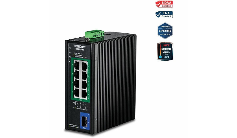 TRENDnet TI-BG5091 Industrial 2.5G PoE++ Switch, 8 PoE++ + 10G SFP+, 480W