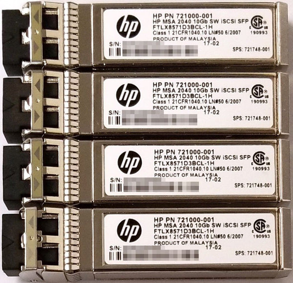 HPE MSA 721748-001 10Gb SW iSCSI SFP+ Transceiver 4-Pack for MSA 2040