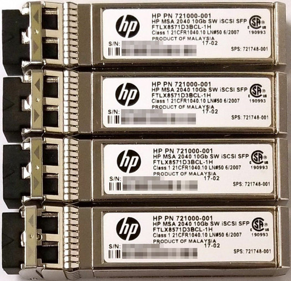 HPE MSA FTLX8571D3BCL-1H 10Gb SW iSCSI SFP+ Transceiver 4-Pack for MSA 2040