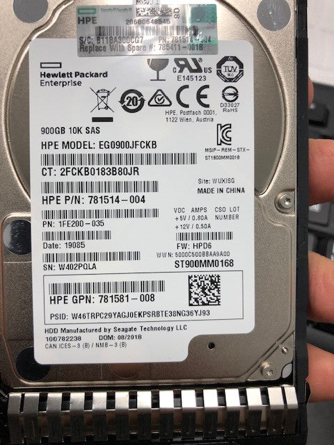 HPE 785411-001 900GB 10K RPM 2.5in SFF 12G SAS HDD for ProLiant Gen8 Gen9 Gen10